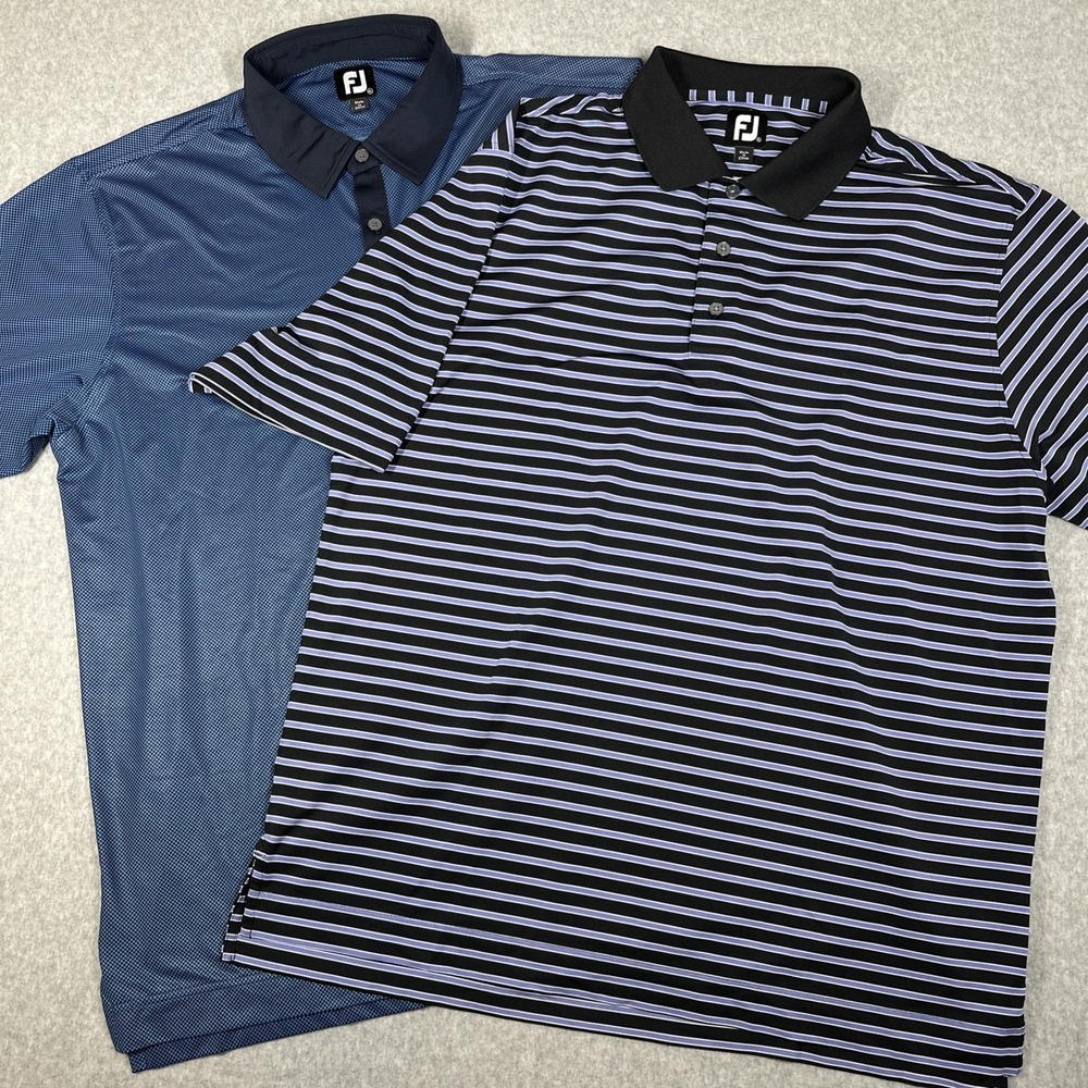 FJ FootJoy Golf Polo Shirt Men's XL Stretch Performance Lot Of 2 Blue Black